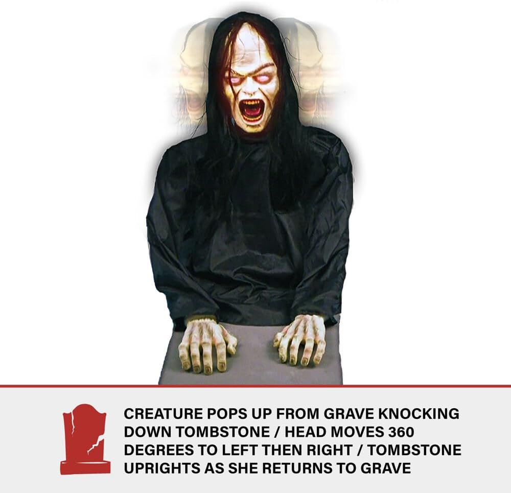 Haunted Hill Farm Resurrection Mary by Tekky, Battery Operated Timer and Sound Activated Jump-Scare Halloween Animatronic for Indoor or Covered Outdoor Creepy Halloween Decorations, Scary Fright Props