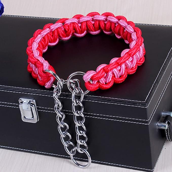 Love Dream Dog Collar and Leash Set, Heavy Duty Nylon Braided Rope Strong 4 FT Dog Leash and Martingale Training Collar for Small Medium Large Dogs Training and Walking (Black & Pink)