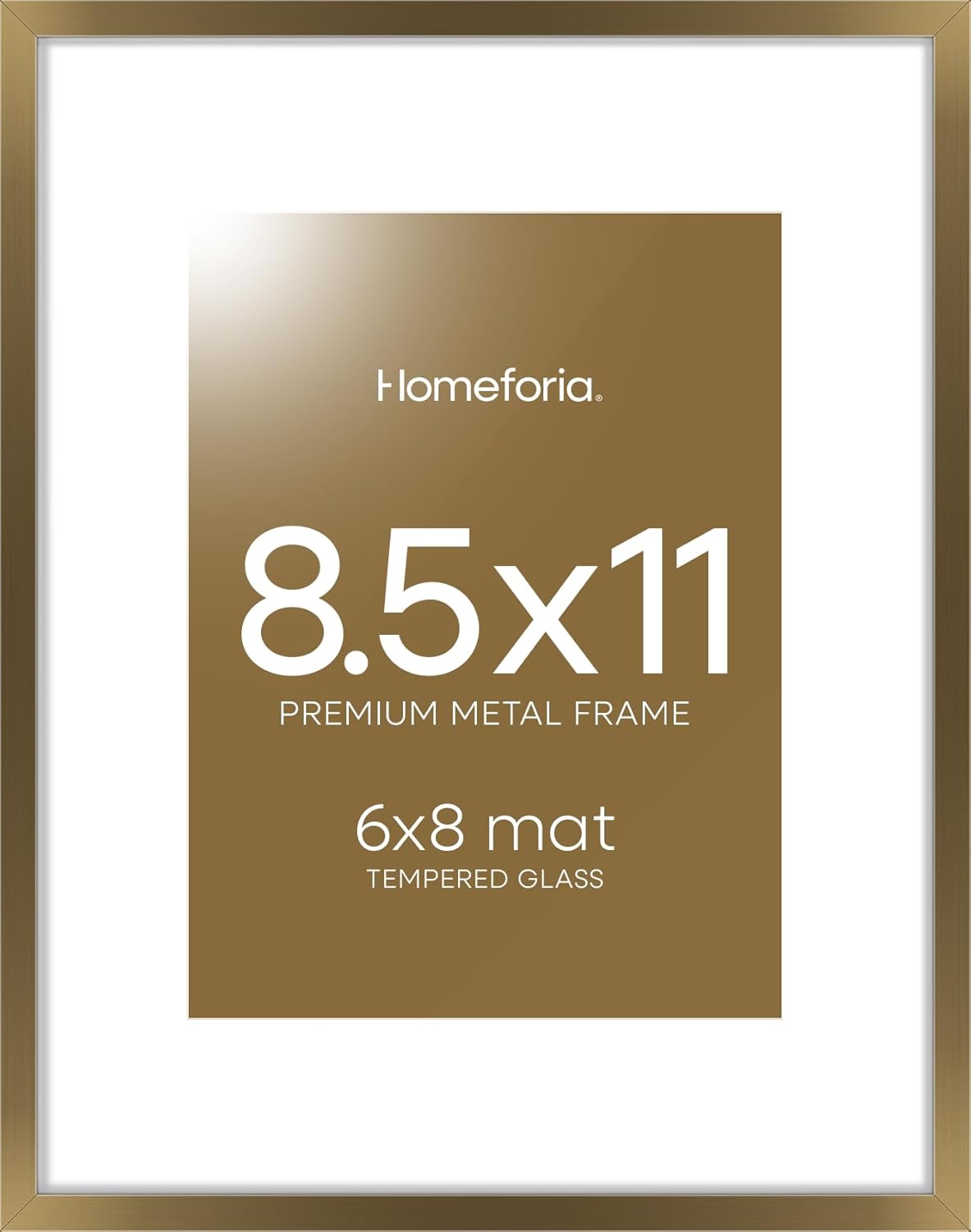 Homeforia 8.5x11 Picture Frame Bronze, High End Metal Brass Frame 8.5 x 11 with Mat 6 by 8 Photo, 11x8.5 Frames Matted to 6x8 Print, 8.5by11 Wall or Tabletop Frames, Tempered Glass, Wall Kit, Set of 1