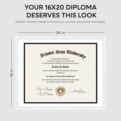 Homeforia 16x20 Diploma White Frame, High End Oak 16 x 20 Certificate Wood Frames with Mat 14 by 17 inch, 20x16 Document Frame Matted to 14x17, Wooden Degree Frames, Tempered Glass, Wall Kit, Set of 1