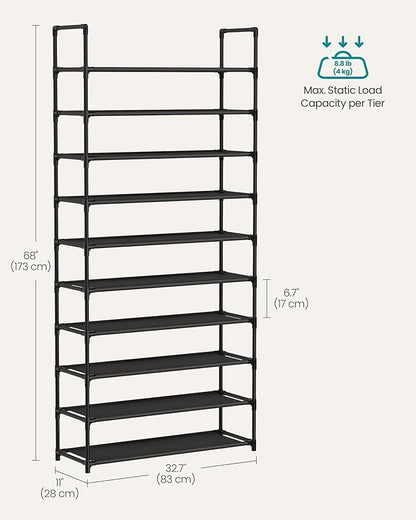 SONGMICS Shoe Rack, 10-Tier Shoe Shelf, Shoe Storage Organizer, 11 x 32.7 x 68 Inches, Metal Frame, Non-Woven Fabric Shelves, for Entryway, Bedroom, Black ULSH110BH01