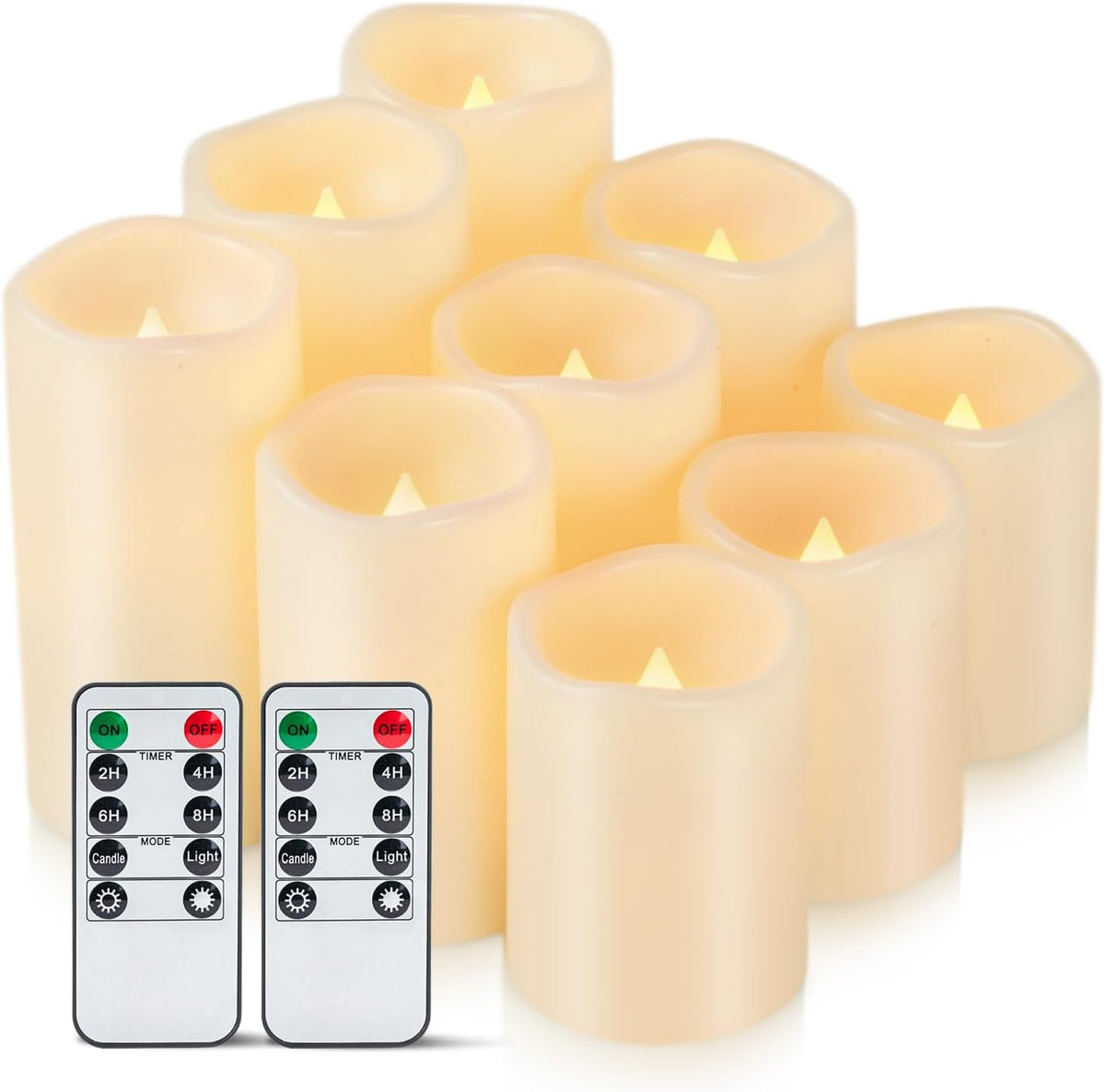 Amagic Waterproof Outdoor Flameless Candles with Timer, Battery Operated Candles with Remote Control, Electric LED Pillar Candle for Outside Patio, Garden, Wedding Decor, D3 x H4 5" 6", Set of 9