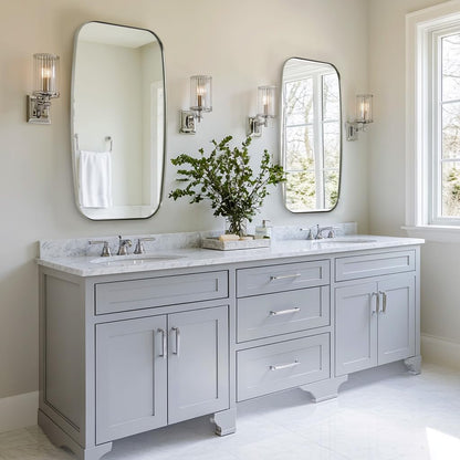 ANDY STAR Brushed Nickel Bathroom Mirror, Large 24x36’’ Brushed Nickel Metal Framed Oblong Wall Mirror, Modern Nickel Oval Vanity Mirror