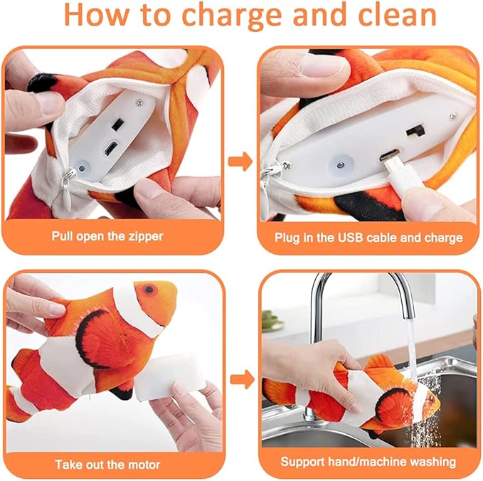 Tocirelo Cat Toy Flopping Fish - Interactive Cat Toy for Indoor Bored Cats, Automatic Moving Floppy Fish Dog Toy, 11" Realistic Electric Kitten Kicker Exercise Stuff with Catnip SilverVine