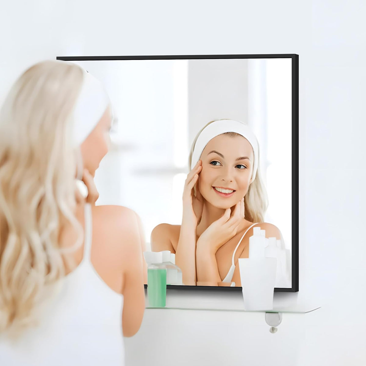 Black Bathroom Mirror for Wall, 30x36 Inch Rectangle With Metal Frame, Modern Vanity for Bathroom Living Room, Entryway Hangs Horizontal or Vertical