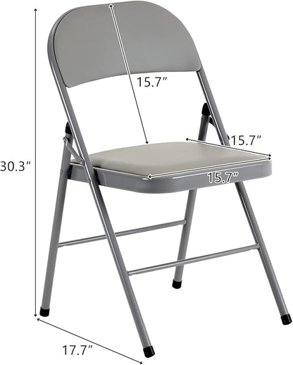 8 Pack Grey Folding Chairs with Padded Seats, Portable Stackable Foldable Chairs for Indoor and Outdoor, Commercial Seat with Metal Frame for Events Office Wedding Party, 330lbs Capacity