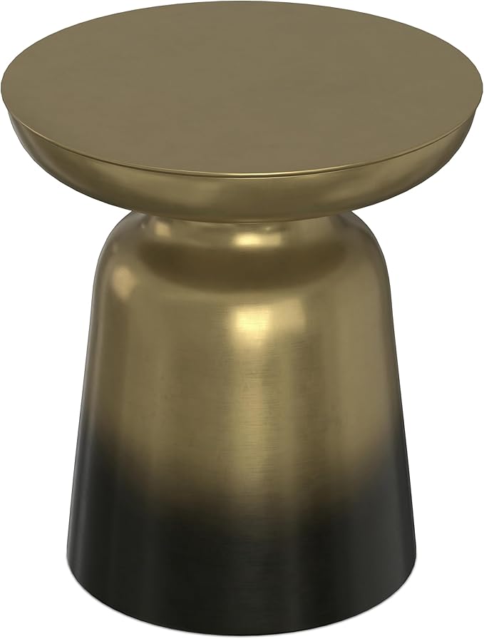 SIMPLIHOME Toby Metal Table - 17 inch Wide Solid Iron Drum Accent Table in Gold and Black Ombre, Industrial Side or End Table for Living Room or Entryway with Sculptural Design, Assembled