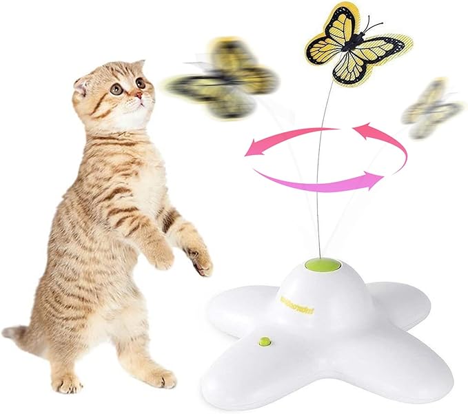 AFP Interactive Cat Toy, Butter-Fly Interactive for Indoor Cats, Flutter Bug Cat Toys, Flutter Rotating Kitten Toys with 2 Replacements