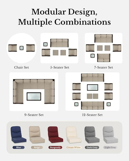HILLGA Luxury Outdoor Swivel Rocker Patio Chairs of 2 with 6 Inch Thick Cushions and Side Table, Swivel Outdoor Chairs 5PCS High Back Wicker Patio Furniture Set for Porch, Balcony, Deck in Blue