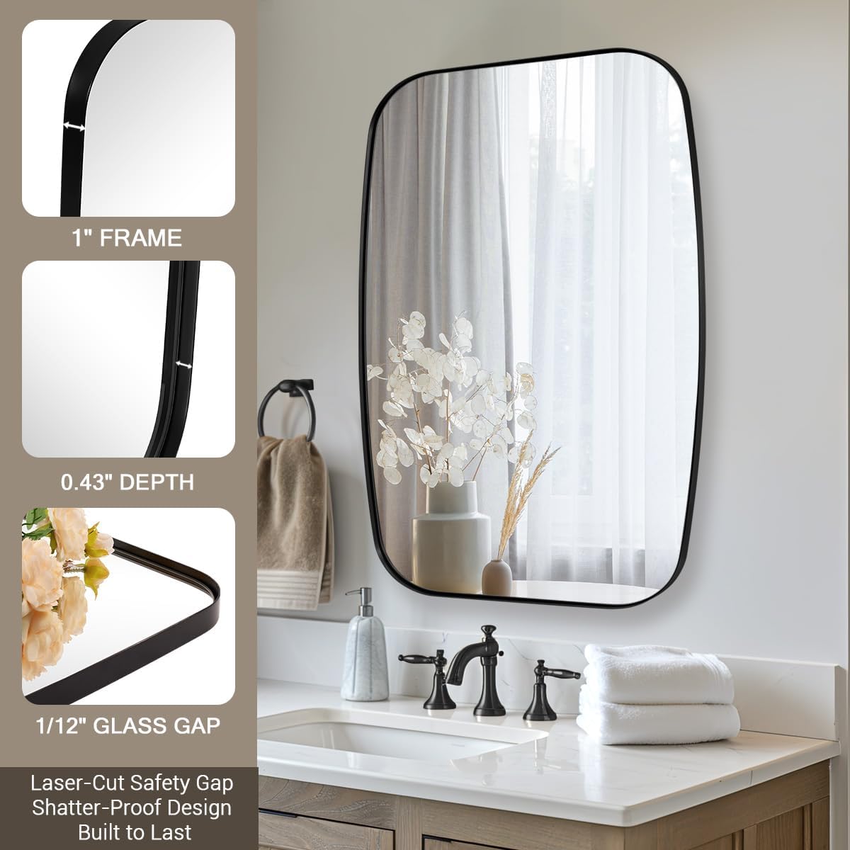 ANDY STAR Oval Mirrors for Bathroom, 30x48’’ Black Oval Mirror for Bathroom, Oblong Mirrors with Black Metal Frame Pill Shaped Mirror Wall Mounted Horizontal or Vertical