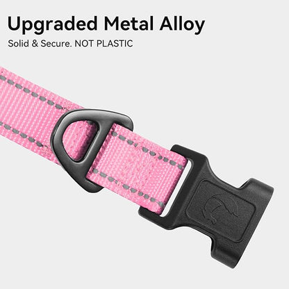 Joytale Reflective Dog Collar, Soft Neoprene Padded, Metal D-Ring, Nylon Pet Collar Adjustable for Medium Dogs, Pink, M