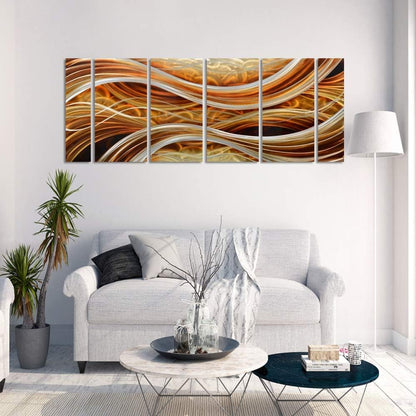 Yihui Arts Abstract Metal Wall Art Set - Hand Crafted 3D Aluminum Panels - 6 Piece Group Sculpture for Home, Office Decor - Living Room, Bedroom Accent Pieces