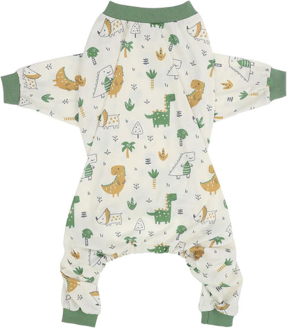 HDE Dog Pajamas One Piece Jammies Jumpsuit Pet Clothes Outfit Stretchy Lightweight Comfy Shirt Pjs for M-3XL Dogs Forest Dinos - 2XL