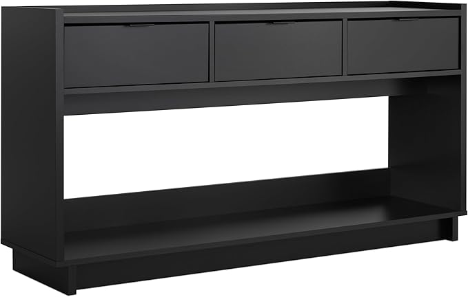 Prepac Black Simply Modern Entryway Table, Narrow Console Table with 3 Drawers, Media Console with Storage, 15.75" D x 60.25" W x 32" H