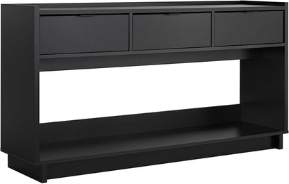 Prepac Black Simply Modern Entryway Table, Narrow Console Table with 3 Drawers, Media Console with Storage, 15.75" D x 60.25" W x 32" H