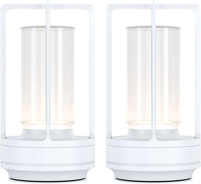 Portable Metal Table Lamp for Indoor/Outdoor ,Rechargeable Cordless LED Lamp, 3-Colour Infinitely Dimming Battery Powered Small Desk Lamp, Restaurant/Bedroom/Bar/Coffee/Camping Light (White Set of 2)