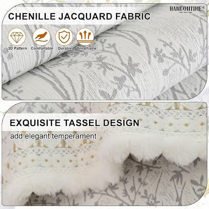 HANDONTIME Floral Chenille Couch Cover for Pets – Plush Fringed Edges, Washable & Non-Slip Sofa Protector, Pet-Friendly Dog Bed Cover for Couches and Sectionals (Light Grey,35.4" x 82.7")