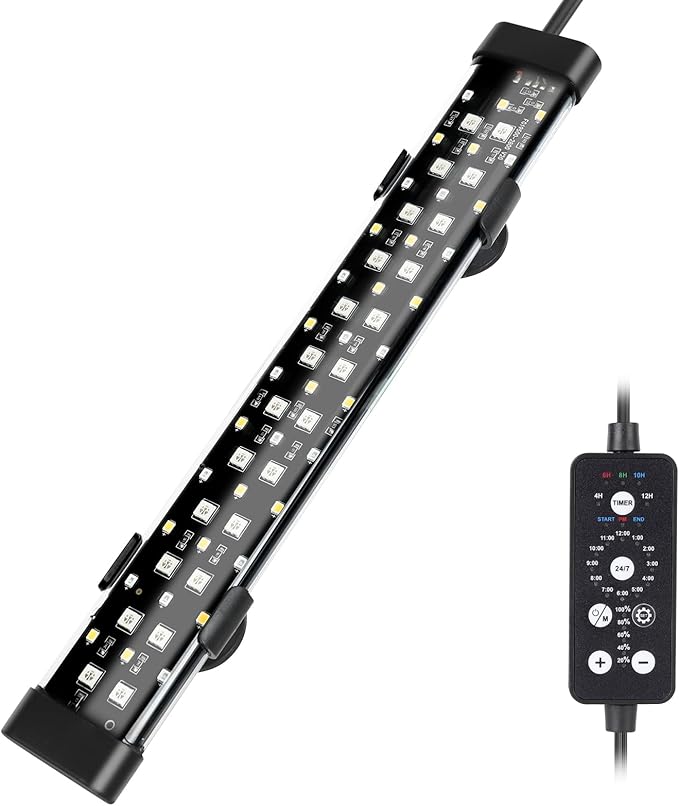 hygger Submersible LED Aquarium Light, 11W 12 in 24/7 Mode Fish Tank Light with 5 Rows Beads, with Timer 9 Colors and Adjustable Brightness, IP68 Waterproof Full Spectrum Light for 13-23 inch Tank