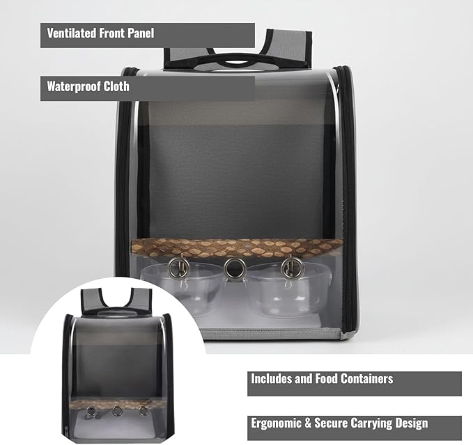 Pet Bird Backpack with Ventilated Acrylic Front and Perch for Travel