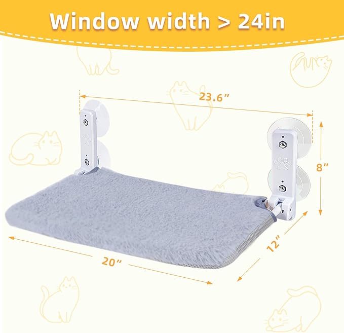 2PC Cat Window Perch, Foldable Cat Window Hammock Sunbathing and Climbing Cats Hammock for Window Bed Bearing 40 Pounds Window Perch for Cats Inside (Light Gray,2 Pack)