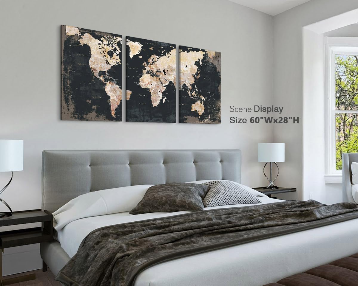 Elixart Bedroom Wall Decor Inspirational Wall Art Black Wall Pictures for Living Room Paintings for Wall Decoration Map Canvas Artwork Big Brown Decor for Kitchen Dining Room