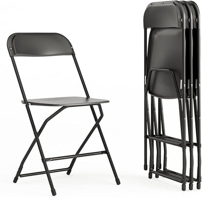 Flash Furniture Hercules Series Plastic Folding Chairs for Parties and Weddings, Stackable Commercial Event Seats with 650-lb. Static Weight Capacity, Set of 4, Black