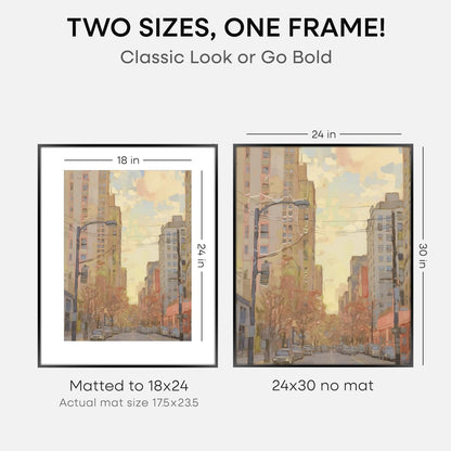 Homeforia 24x30 Poster Frame Black, High End Metal 24 x 30 Picture Frames with Mat 18 by 24 inches Photo, 24x30 Black Frame Matted to 18x24 Print, 30x24 Large Frame, Tempered Glass, Wall Kit, Set of 1