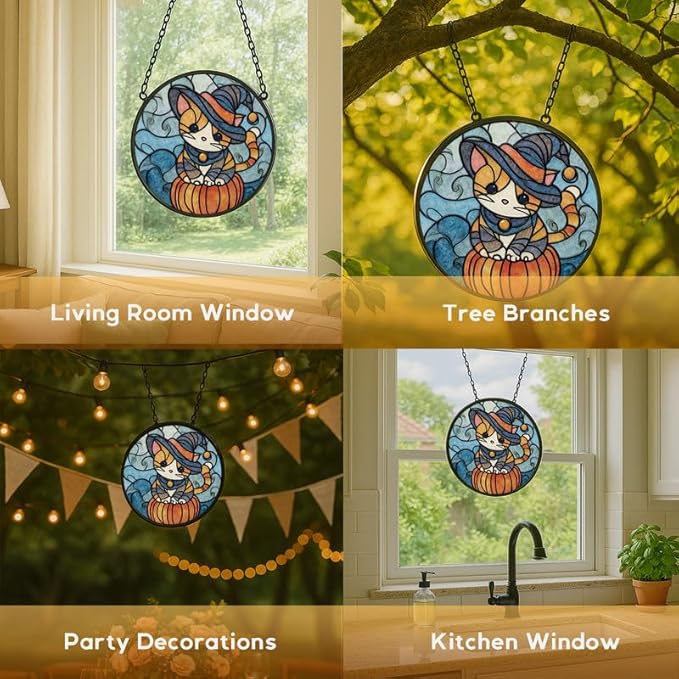 Stained Glass Window Hanging， Butterfly Decor 7.8in Sun Catchers Indoor Window， Core Decor Inside and Outside The Cottage， Beautiful Gifts for Women， Home Decoration Ornaments