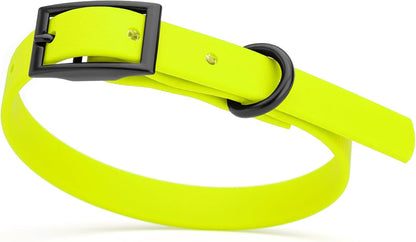 Dogline Biothane Waterproof Dog Collar Strong Coated Nylon Webbing with Black Hardware Odor- Proof for Easy Care Easy to Clean High Performance Fits Small Medium or Large Dogs, Safety Yellow