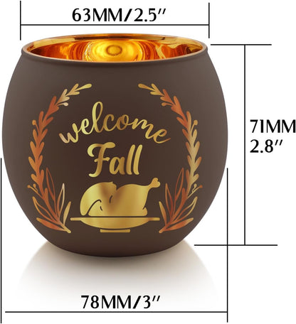 Thanksgiving Votive Candle Holder Set of 6, Glass Votives Holder with 6 Laser Engraving Patterns, Tealight Holders Bulk for Fall Table Centerpiece Decor
