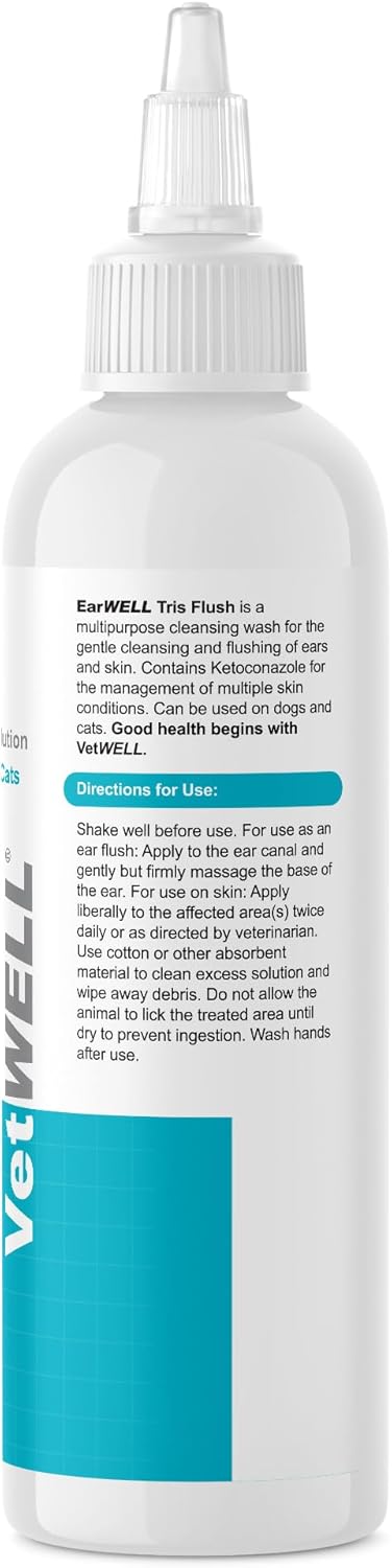 VetWELL Dog Ear Cleaner Solution & Infection Treatment for Dogs & Cats, Tris Otic Cleanser Drops Helps Eliminate Odor and Relieve Infections - 12oz
