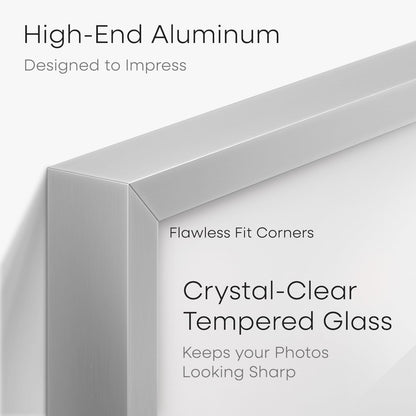 Homeforia 12 x 16 Picture Frame Silver, High End Metal 12x16 Poster Frames with Mat 9x12 Photo, 12 x 16 Silver Frame Matted to 9 x 12 in Print, 16by12 Hanging Frame, Tempered Glass, Wall Kit, Set of 1