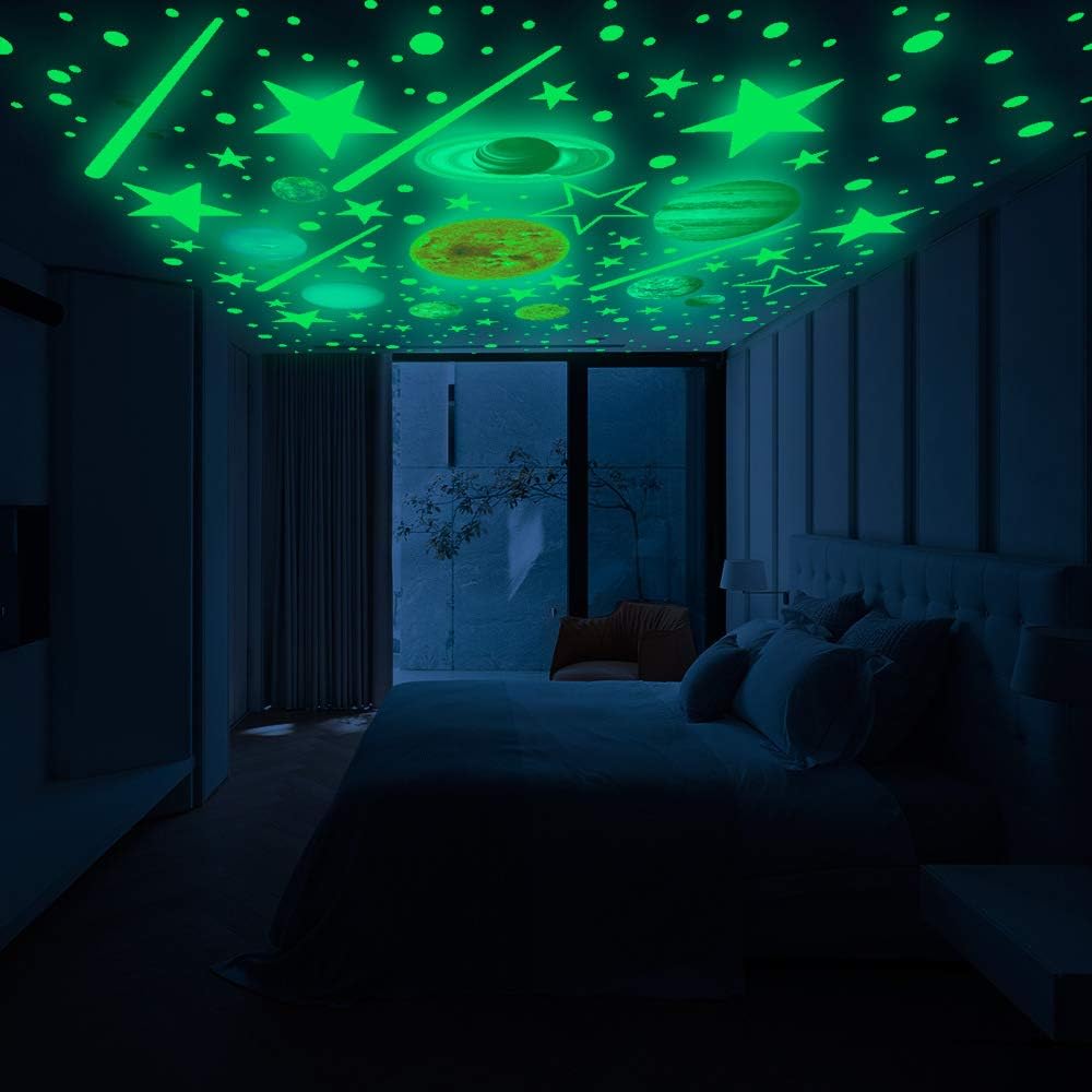 Quanhaigou Glow in The Dark Stars and Planets, Bright Solar System Wall Stickers -Glowing Ceiling Decals for Kids Room,Shining Space Decoration