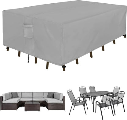 Easy-Going Rectangle Patio Furniture Cover Waterproof Outdoor Dining Table and Chair Cover Anti-UV Outside Sectional Sofa Set Covers (98"L x 78"W x 32"H, Grey)