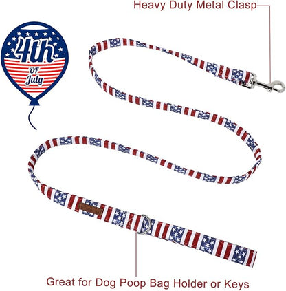 Patriotic Dog Collar & Leash - American Flag, Sturdy & Durable Cotton, Match 4th of July, Fits Small to Large Dogs