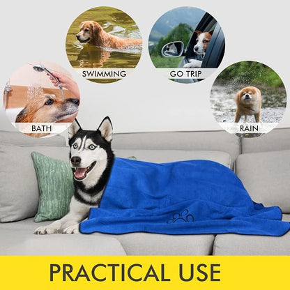 KinHwa Dog Towel Super Absorbent Pet Bath Towel Microfiber Dog Drying Towel for Small, Medium, Large Dogs and Cats 30inch x 50inch Dark-Blue
