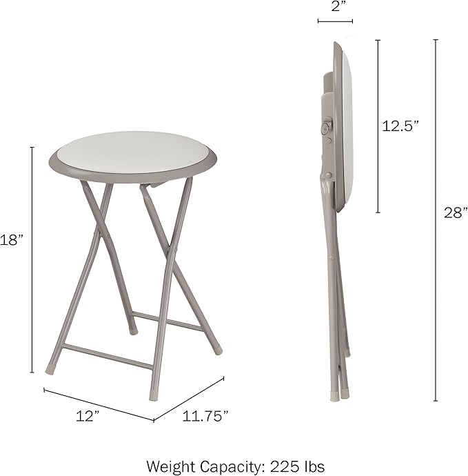 Lavish Home Folding Bar Stools – Set of 2 Heavy-Duty 18-Inch Stool - 225lbs Capacity and Padded Seats for Dorm, Recreation or Game Room (White)
