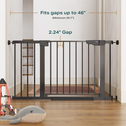 Cumbor 2 Pack 29.7-46" Baby Gate for Stairs, Mom's Choice Awards Winner-Auto Close Dog Gate for doorways, Easy Install Pressure Mounted Pet Gates indoor, Easy Walk Thru Wide Safety Gate for Dog, Black