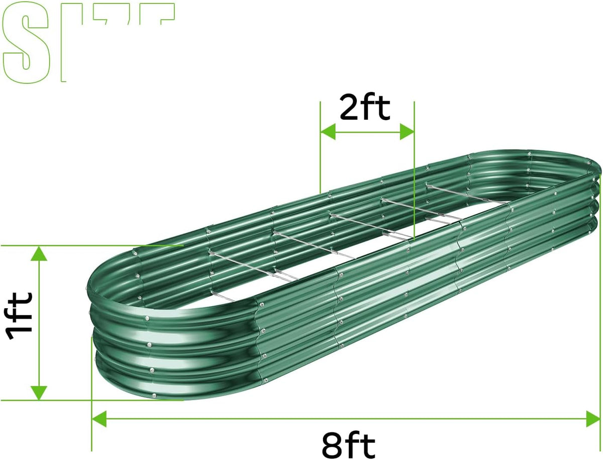 Land Guard 8×2×1ft Galvanized Raised Garden Bed Kit, 108 Gallon Capacity Raised Garden Boxes Outdoor, Oval Metal Raised Garden Beds for Vegetables, Forest Green (with 10 Connecting rods)