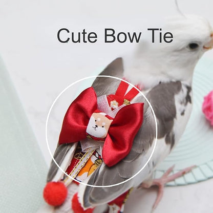 Bird Flight Suits Diapers, Parrot Flight Suits Diapers for Monk Parakeets, Cockatiels Flight Suits, Parrot Clothes, Bird Training Nappy Suit Liners Clothes (L, Red-D)