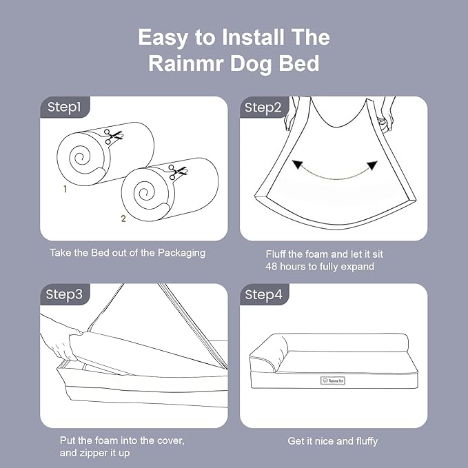 Rainmr Orthopedic Dog Beds for Large Dogs, Memory Foam Dog Beds Large Sized Dogs, Washable Removable Cover, Nonskid Bottom, Waterproof, for Indoor, Outdoor, Crate ＆ Car Use, 36x27x6 Inches, Light Grey