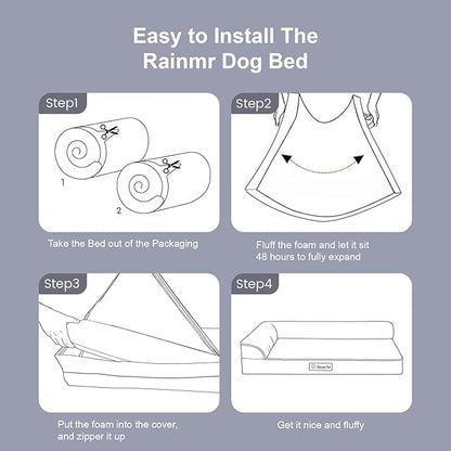 Rainmr Orthopedic Dog Beds for Large Dogs, Memory Foam Dog Beds Large Sized Dogs, Washable Removable Cover, Nonskid Bottom, Waterproof, for Indoor, Outdoor, Crate ＆ Car Use, 36x27x6 Inches, Light Grey
