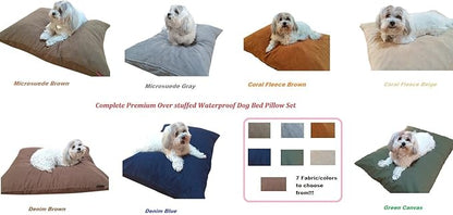 Durable Comfort Micro-Cushion Memory Foam Pet Dog Pillow Bed Waterproof Liner + External Cover for S,M,L Dogs- Complete Set (Brown Denim, 48''x29'')