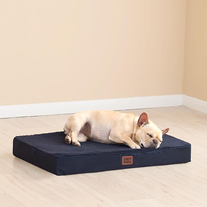 EHEYCIGA Orthopedic Dog Beds for Large Dogs with Removable Washable Cover for Crate, Navy, 35x23