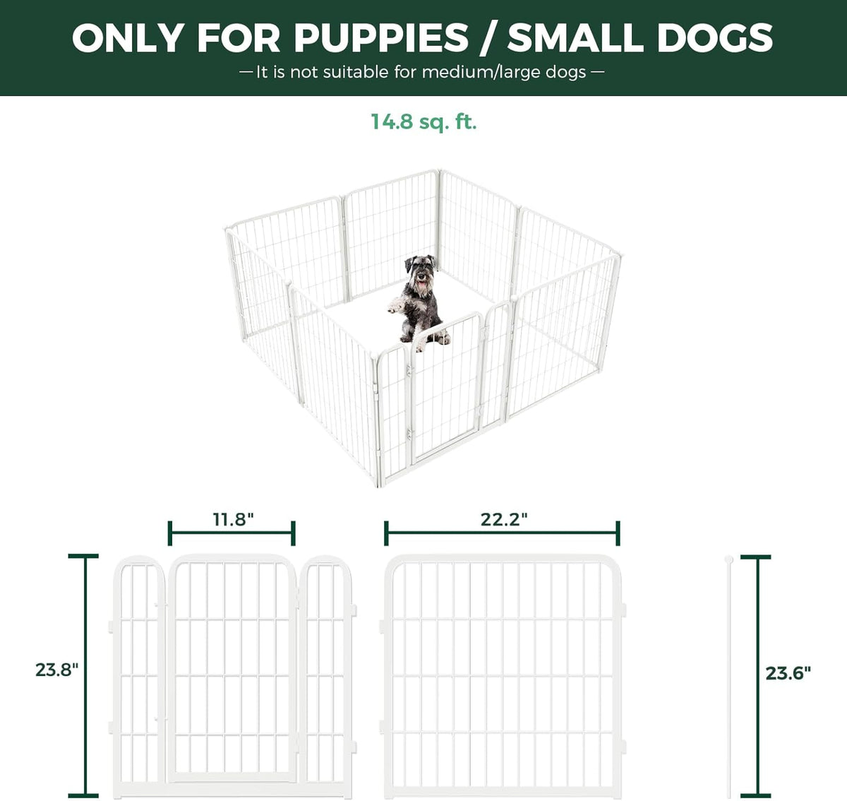 FXW Homeplus Unleashed Indoor Dog Playpen - Stress-Free and Safe Play, Heavy Duty 24 Inch 8 Wire Panels Dog Pen for Puppy and Small Dogs, White│Patented