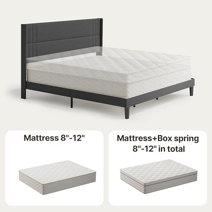 Gizoon King Size Bed Frame, Wingback Upholstered Platform Bed with Steel Frame, Wooden Slats, Noise-Free, No Box Spring Needed