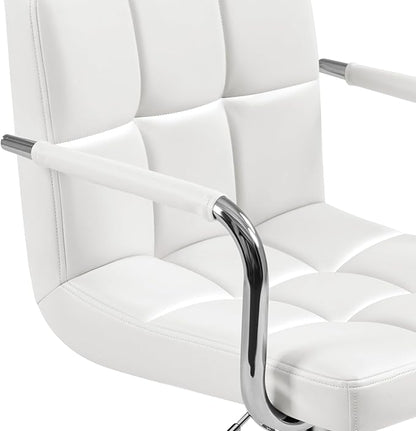 Yaheetech Bart Stools Set of 4, PU Leather Adjustable Barstools with Armrest, Counter Height Stool Chairs with Thickened Seat Cushion for Kitchen Island, White