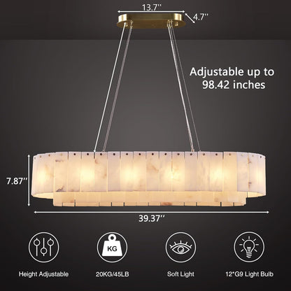 Alabaster Rectangular Chandelier for Dining Room, L39in Modern Chandeliers, Adjustable Marble Pendant Light Fixture, Rectangle Chandelier for Dining Table Living Room Kitchen Island (Bulbs INCL)