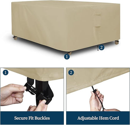 Easy-Going Rectangle Patio Furniture Cover Waterproof Outdoor Dining Table and Chair Cover Anti-UV Outside Sectional Sofa Set Covers (110"L x 84"W x 28"H, Camel)
