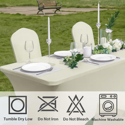 Craft And Party 2 Pack 8ft Ivory Spandex Tablecloth – Fitted Stretch Cover – Universal Fit for Folding Tables – Wrinkle-Free, Washable – Ideal for Parties, Weddings, Events